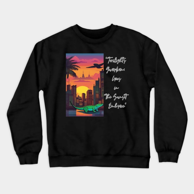 "Twilight's Guardian: Crocs in the Sunset Embrace" Crewneck Sweatshirt by abdellahyousra